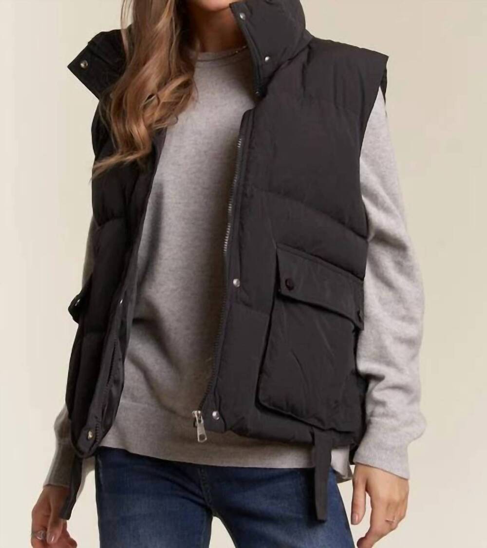 NEW ADORA front zip up puffed utility vest in black